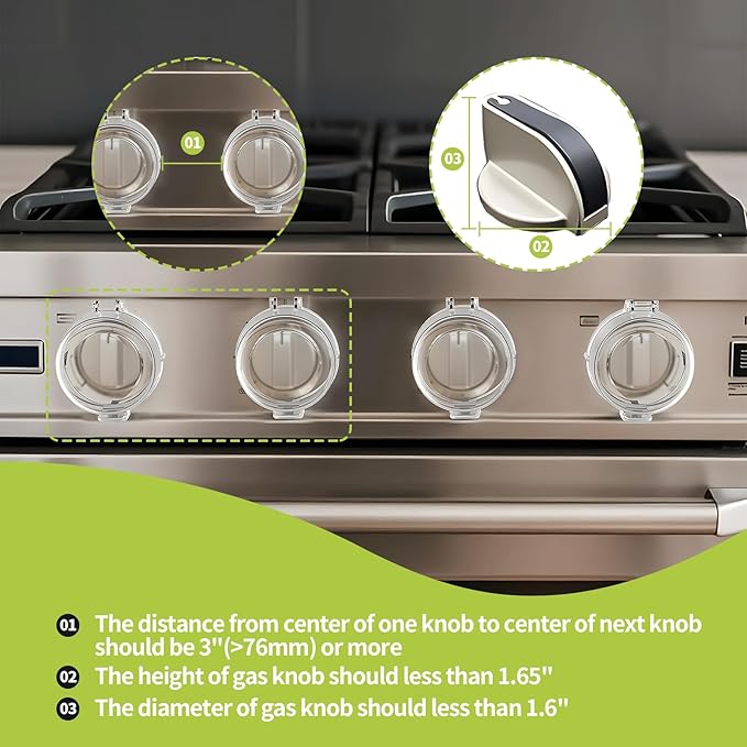 4PCS Gas Stove Knob Covers for Child Safety - Heat-Resistant Baby Proof Stove Knob Covers, Universal Size Stove Knob Safety Covers with Adhesive, Adjustable Child Safety Stove Guard(Clear)