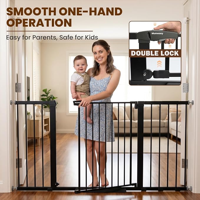 Mumeasy Extra Wide Baby Gate for Doorways, 36-63" Walk Thru Dog Gate with Auto Close Dual Swing for Stairs & Hallways, Easy Install Pressure Mounted Child Safety Gate for Toddlers & Pets Indoor, Black