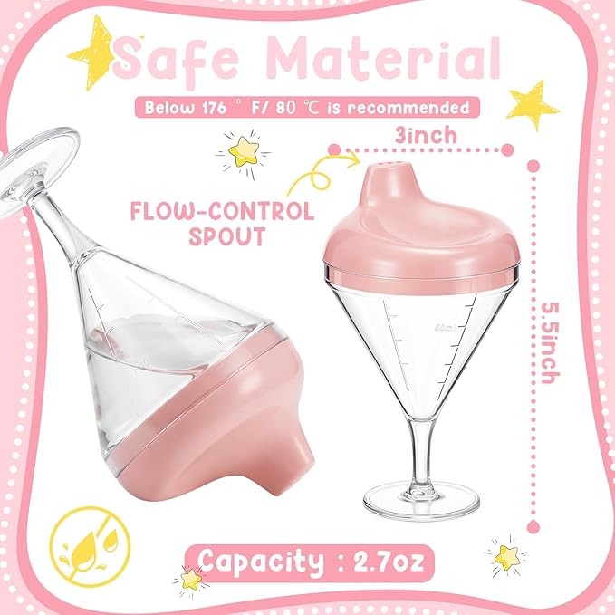 Irenare Martini Baby Wine Sippy Cup Spill Proof Plastic Cute Training Cup with Spout 2.7oz Baby Transition Goblet Beverage Milk Bottle for Kids Toddler Holiday Birthday Party Gift