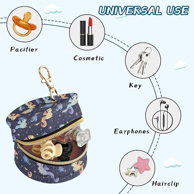 Space Dragons Planets Blue Print Pacifier Holder Case for Diaper Bag Portable Travel Pacifier Storage Case with Clip Pacifier Storage Container for Outdoor Purse Baby Girls Boys