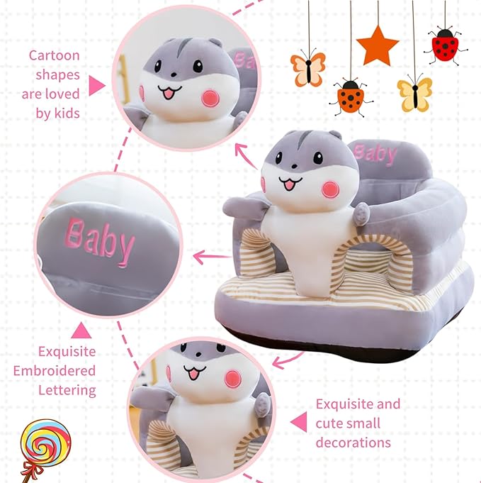 Baby Support Seat, Cute Baby Sofa Chair for Sitting Up, Comfy Plush Infant Seats (Hamster,W17.5 x H17.5)
