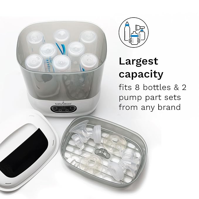 Baby Brezza Bottle Sterilizer and Dryer Advanced – 33% Faster - Largest Capacity Steam Sanitizer - Universal Sterilization Machine for All Bottles + Pump Parts - HEPA Air Filter