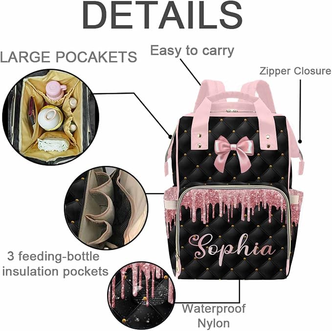 MyPupSocks Custom Baby Diaper Backpack with Name, Custom Multifunction Large Travel Diaper Bag Backpack for New Mom Baby Newborn