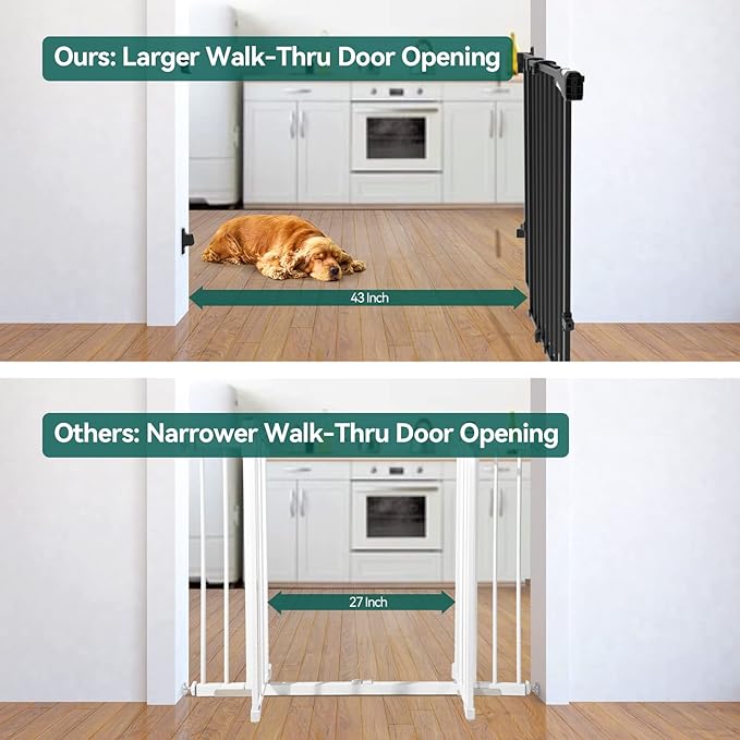 Babelio Baby Gate for Stairs, Kitchen & Doorways, No Bottom Bar| One-Handed Operation| Auto-Close| Hardware Mount (Drill Needed) Safety Dog/Pet Gate (Black - B17, 26-43" W, 28" H)