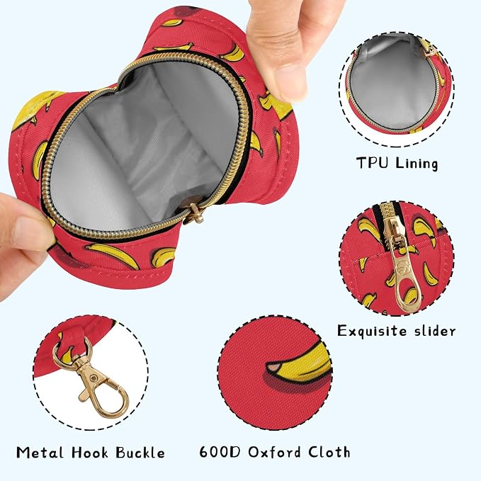 Pacifier Holder with Clip Pacifier Case for Diaper Bag Round Baby Pacifier Pouch Box Bag Portable Red Banana