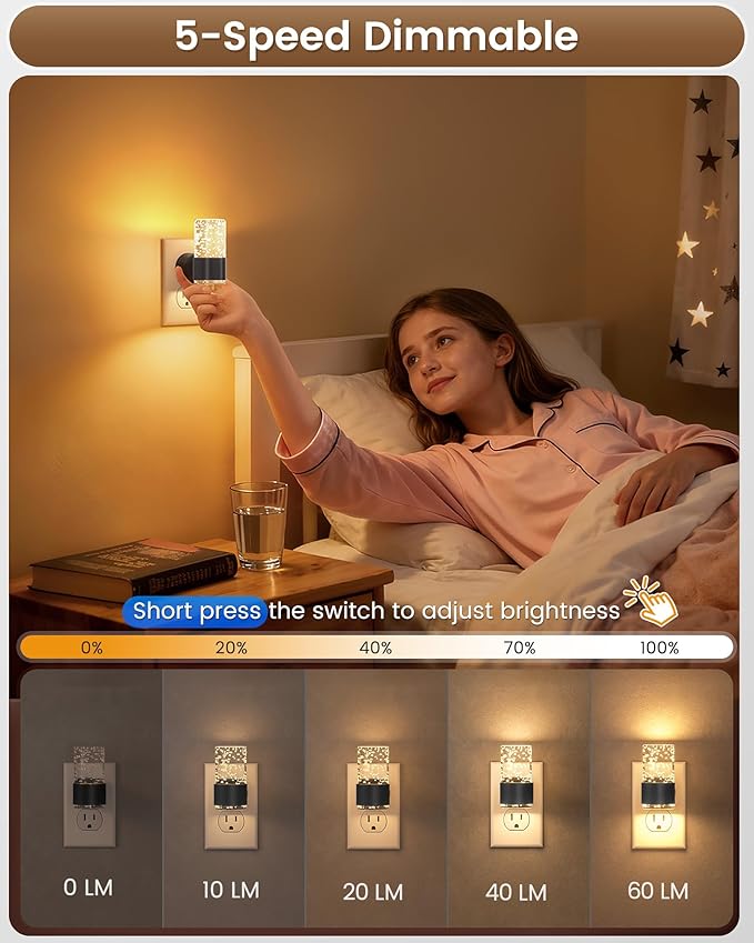 NIORSUN Night Light Plug into Wall, Dimmable Nights Lights with 3 CCT & 5 Brightness Levels, Slim Acrylic Plug in Night Light, Auto Dusk to Dawn Sensor for Stairs, Hallway, Bathroom, Black, 4 Pack