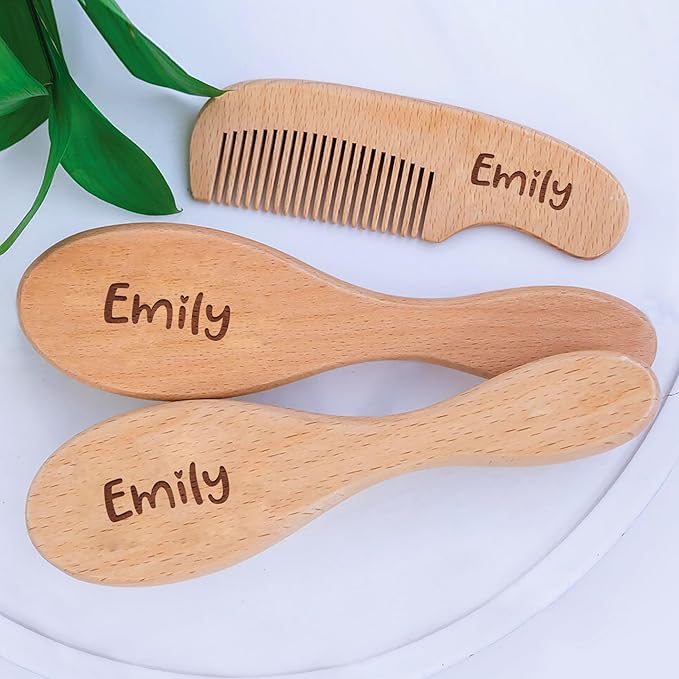 Personalized Baby Brush and Comb Set Custom Cradle Cap Brush Personalized Baby Gifts Baby Hair Brushes Set for Newborns Girls Boys Newborns Toddler Baby Grooming Kit (Design 2)