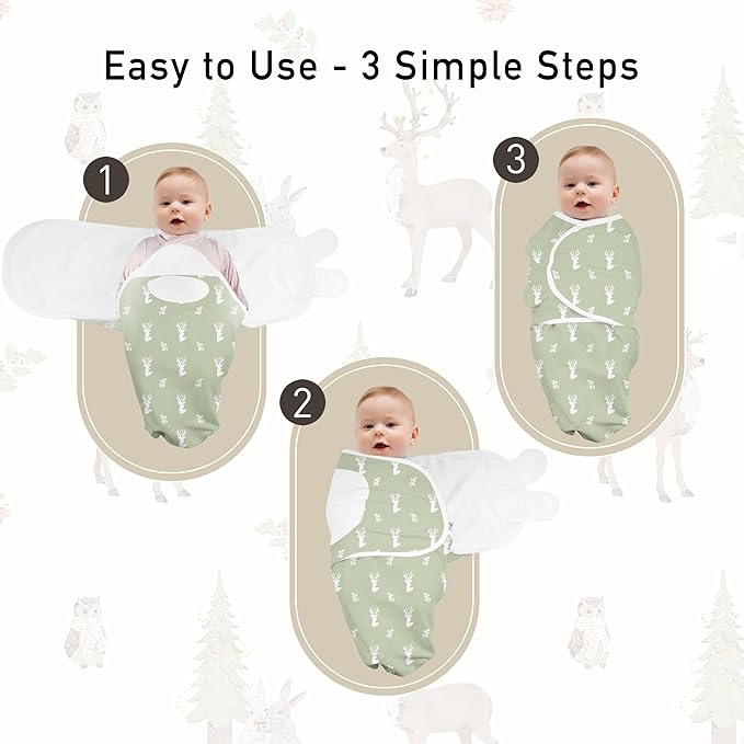 GLLQUEN BABY Girl Swaddles 0-3 Months, 3-Pack Baby Swaddles for Newborn Boys, Girls, Infant Sleep Sack, Easy Swaddling Wrap Blankets, Green & White, Nursery Swaddle Essentials