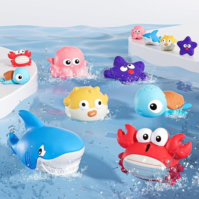 Bath Toys for Toddlers 6-12-18 Month, Bathtub Toys with 6 Baby Bath Animals, No-Hole Design Keeps Dry, Floating Toys Set for Baby 1 Year Old Boys & Girls (6 Pack)