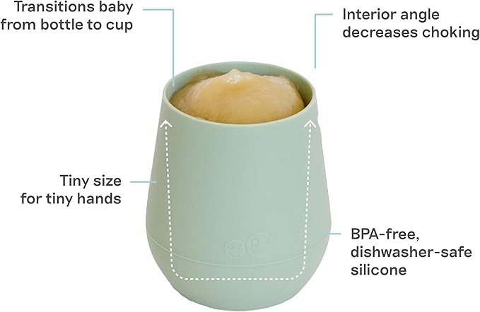 ezpz Tiny Cup (Sage/Olive) - 4 months+ - 100% Silicone Training Cup for Infants - Designed by a Pediatric Feeding Specialist - Baby-Led Weaning Essentials & Baby Gifts