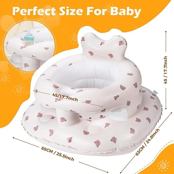 Inflatable Baby Seat for Babies 3??6 Months, Aloxina Sit Me Up Floor Chair with Built-in Air Pump, Extra-Wide Base & Anti-Tip Support, Infant Chair for Sitting & Feeding ??Bear