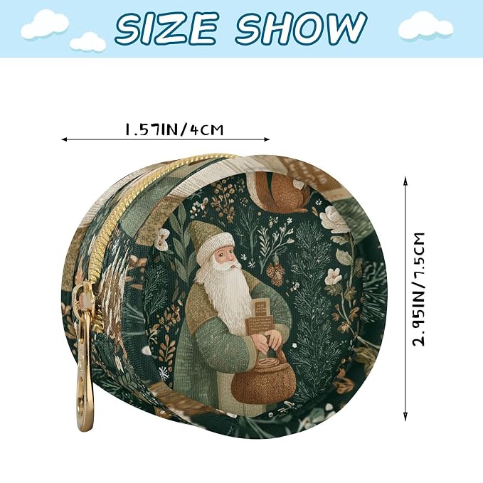 Pacifier Holder with Clip Pacifier Case for Diaper Bag Round Baby Pacifier Pouch Box Bag Portable Green Santa Claus with Squirrels and Branches