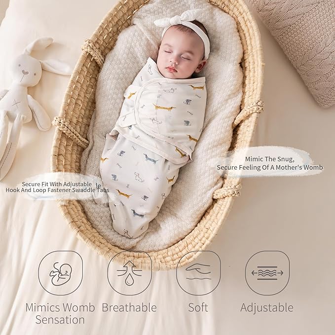 insular Baby Swaddle Wrap, Swaddle Blanket for Newborn and Infant, Adjustable Swaddling Set for Boy and Girl, Soft Cotton Baby Sleep Sack 3 Pack, Dachshund, Small(0-3 Month)