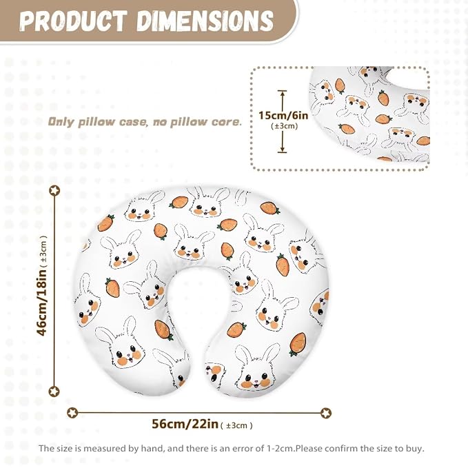 Rabbit and Carrot Nursing Pillow Cover for Baby Boy Girl Breastfeeding Nursing Pillow Slipcovers Super Soft Stretchy Replaceable Pillow Cover Slipcover