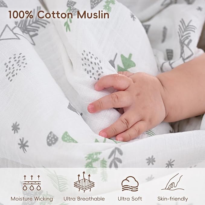 david's kids 3 Pack Baby Muslin Swaddle Blankets, 100% Cotton and Ultra Soft Breathable Receiving Blanket Wrap for Boys Girls, New Born Essentials, Large 47 x 47 inches, Dinosaur