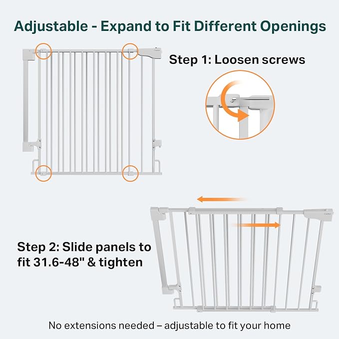 Cumbor Expandable 31.6-48" Baby Gate for Stairs, Hardware Mounted, 2-in-1 No Bottom Bar Dog Gate Indoor, Auto Close Pet Gate for Doorways with Large Walk Thru Door, Child-Proof Gate for Kids (White)