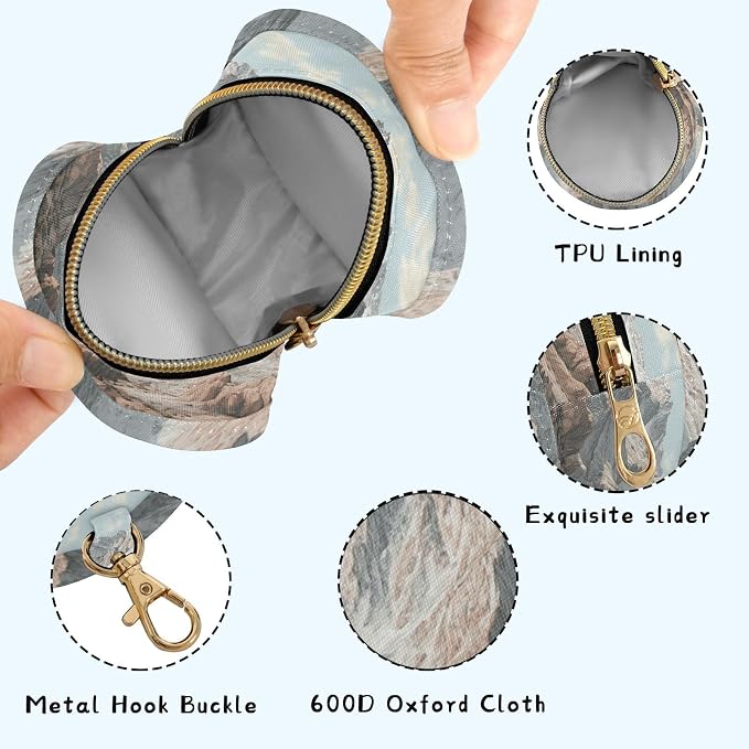 Pacifier Holder with Clip Pacifier Case for Diaper Bag Round Baby Pacifier Pouch Box Bag Portable Grey Mountains