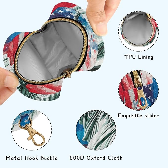 Pacifier Holder with Clip Pacifier Case for Diaper Bag Round Baby Pacifier Pouch Box Bag Portable Statue of Liberty and Patriotic Flag Dove