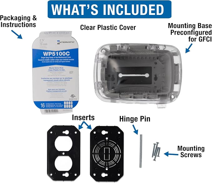 Intermatic WP5100C Extra-Duty in-Use Electrical Outlet Cover - Single Gang, Versatile Outdoor Receptacle Cover - Secure and Weatherproof Design for Outdoor GFCI Outlets, Durable Plug Cover - 2.75"
