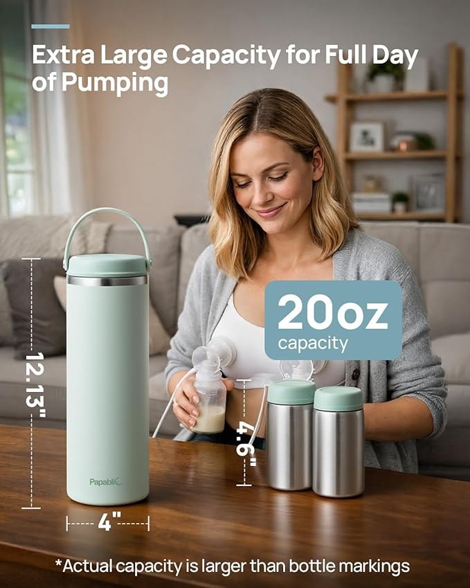 Papablic 360° CapsuleChill Breastmilk Cooler for 36H Safe Storage, Stress-Free Portable Breast Milk Chiller for Working Mom, 20oz Travel Cooler with 2pcs Stainless Steel Baby Bottles, Lilac Purple