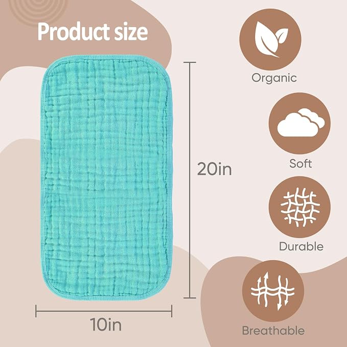 MIGIOL Muslin Burp Cloths 100% Cotton Pack of 12. Soft, Gentle & Absorbent Baby Burp Cloths for Baby Girl & Boys. (Light Blue 12 Pieces)