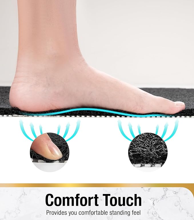 HITSLAM Shower Mat, 24x24 Inch Square Non Slip Bathtub Mat, Soft PVC Loofah Bath Mat for Tub with Hanging Holes, Quick Drying Shower Floor Mat, Without Suction Cups, Black