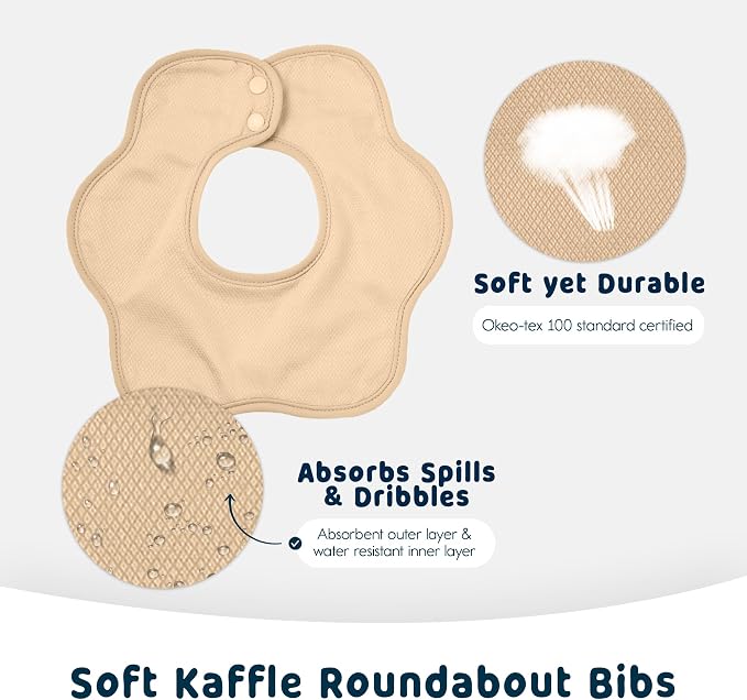 Tiny Twinkle Roundabout Drool Bibs 3 Pack - 360 Rotating Water Resistant and Absorbent Teething Baby Bibs
