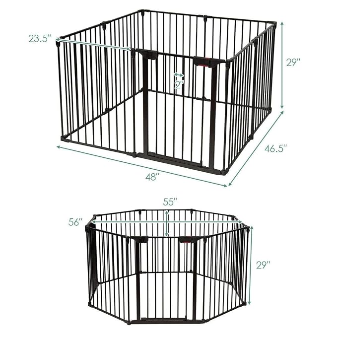 Costzon Baby Safety Gate, 181-Inch Extra Wide Fireplace Fence, Foldable Pet Gates with Add/Decrease Panels Directly, Wall-Mount Metal Gate for Pet & Child
