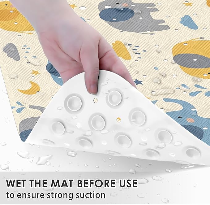 Elephant Cute Blue Bathtub Shower Mat Star Cloud Non-Slip Tub Extra Long Bath Floor 40X16 Inch Machine Washable for Bathroom Tub Bath Mat for Toddler and Baby
