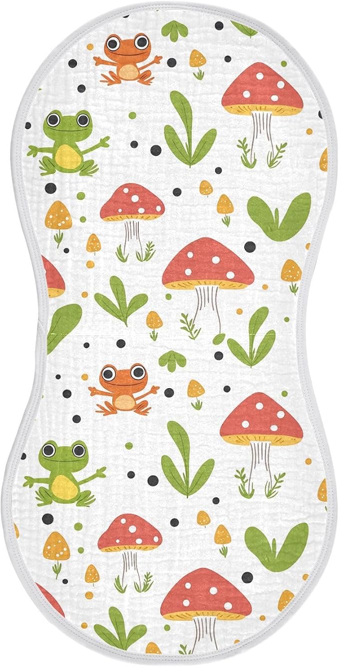 vvfelixl Baby Burp Cloths Frog Mushroom Cartoon Baby Newborn Cotton Burping Cloths Set Baby Washcloths 4 Pack