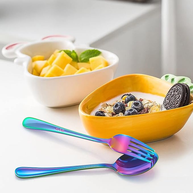 LIANYU 9-Piece Rainbow Toddler Spoons, Kids Baby Spoons Self Feeding, Stainless Steel Children Silverware Set for 2-10 Year Old, Preschooler Cutlery Flatware Set for Home School, Dishwasher Safe
