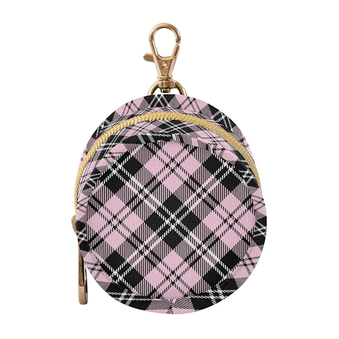 Pink Tartan Plaid Print Pacifier Holder Case with Clip Portable Pacifier Storage Bag for Girls Boys