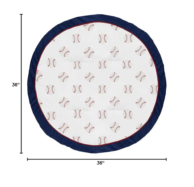 Sweet Jojo Designs Red, White and Blue Playmat Tummy Time Baby and Infant Play Mat for Baseball Patch Sports Collection