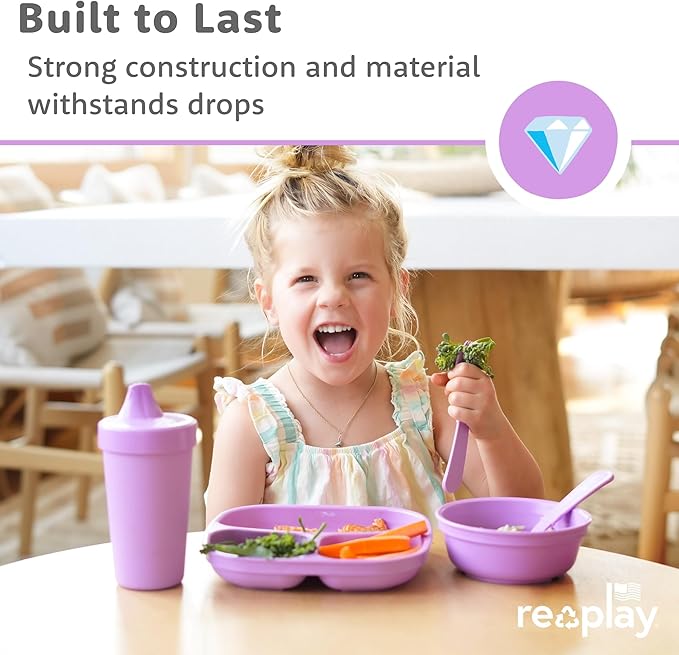 Re-Play Toddler Plates with Dividers - Deep-Walled 3 Compartments Divided Plates for Kids - Dishwasher & Microwave Safe - Made in USA - Set of 3-7.37" x 7.37" x 1.25" - Easter