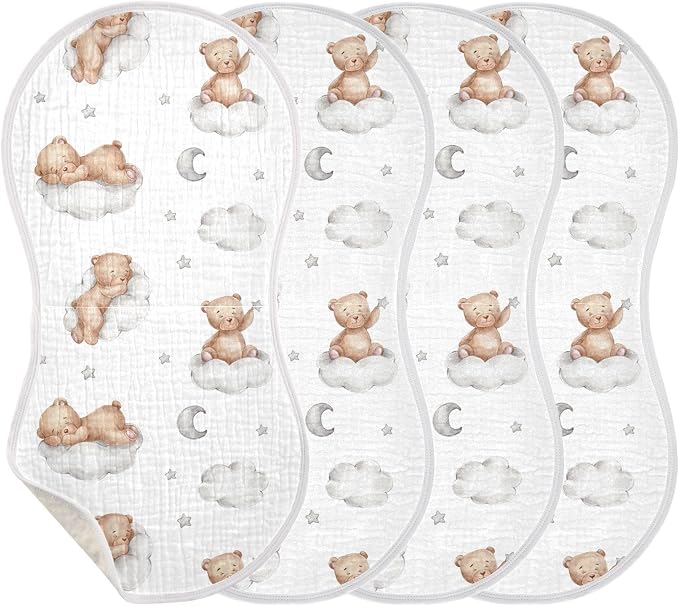 vvfelixl Burp Cloths Bears Clouds for Baby Boy Girls Neutral Burp Rags Absorbent & Soft 22 * 11IN
