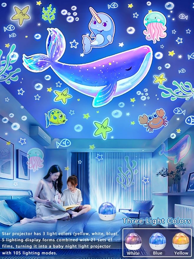Night Light for Kids + 21 Sets of Films, Kids Night Light Projector for Bedroom, Ceiling, Projector Night Night for Baby Girls with 360° Rotation, Dimmable for Birthday, Christmas, Nursery, Room Decor