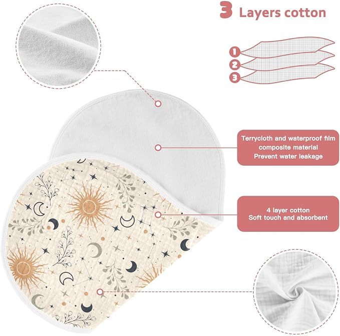 Muslin Burp Cloths for Baby Boys and Girls - 4-Pack Ultra Absorbent Magic Constellations Moons Star Muslin Washcloths, Newborn Towel, Milk Spit Up Rags, Burp Cloth Bib for Unisex, 22 x 11 Inch