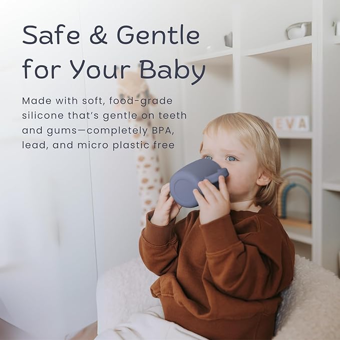 KIDSco. Silicone Sippy Cups (2 Pack) ??Soft Spout & Easy Grip Handles for Babies 6+ months, Plastic Free, Toxic Free Silicone, Leak-Resistant, Dishwasher Safe (Midnight Blue & Canary)