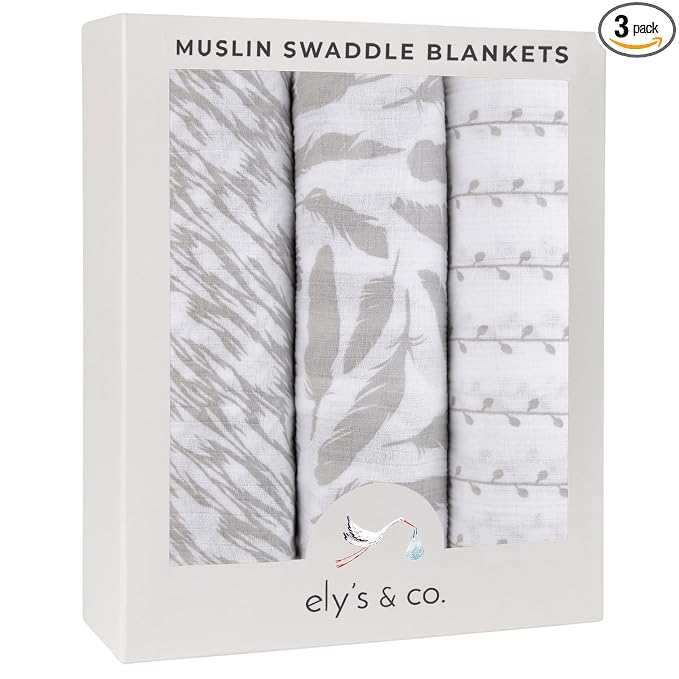 Muslin Swaddle Blanket 100% Soft Muslin Cotton 3 Pack 47"x 47" Classic Grey Combo Unisex for Baby Girl or Baby Boy