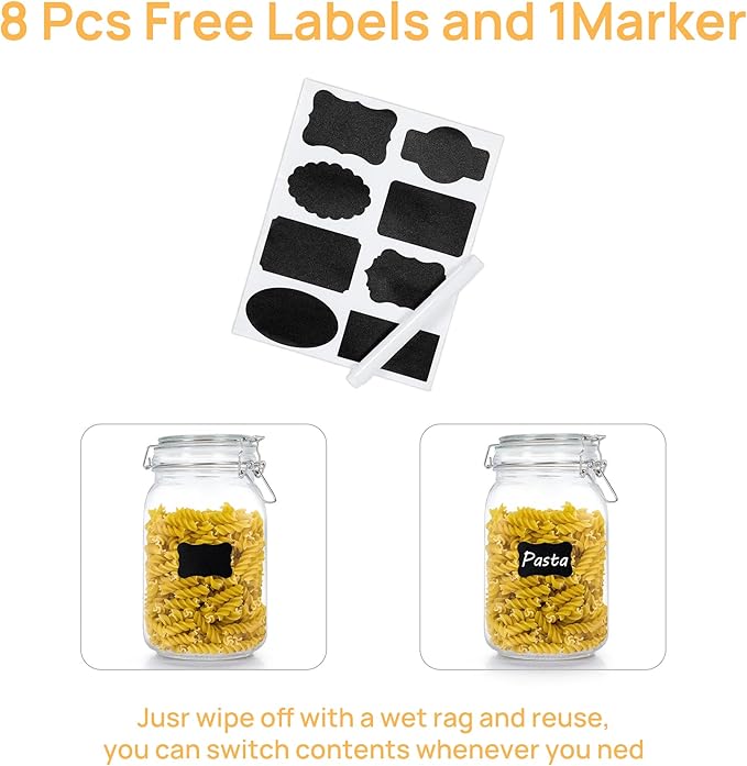 CHEFSTORY 50oz Airtight Glass Jars with Lids, 3 PCS Food Storage Canister for Kitchen & Pantry Organization, Square Mason Jar Containers for Storing Sugar, Flour, Cereal,Coffee,Cookies