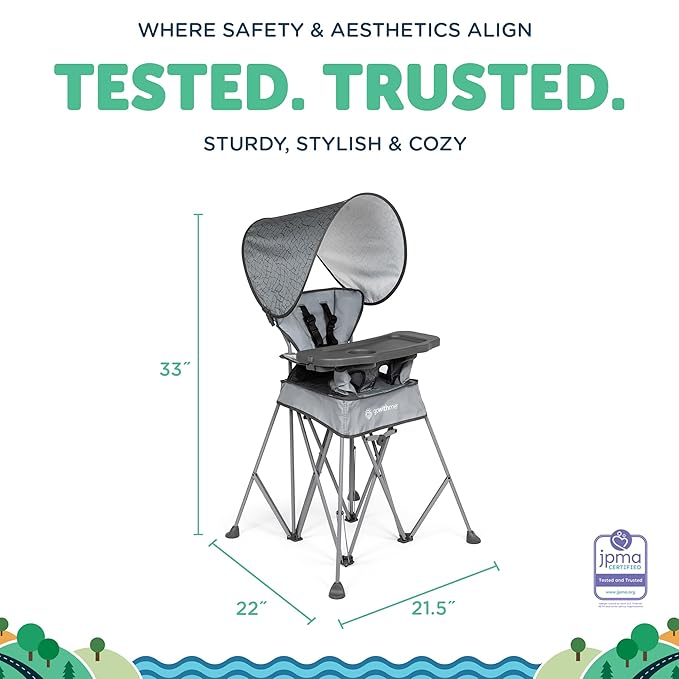Baby Delight Go with Me Uplift Deluxe Portable High Chair | Travel High Chair | Sun Canopy | Indoor and Outdoor | Elephant Grey