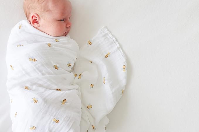 Lulujo Baby Swaddle Blankets | Unisex Softest Breathable Cotton Muslin Swaddle Blanket Set | Neutral Receiving Blanket for Girls & Boys | 40in x 40in | Bees & Dots | 2-Count