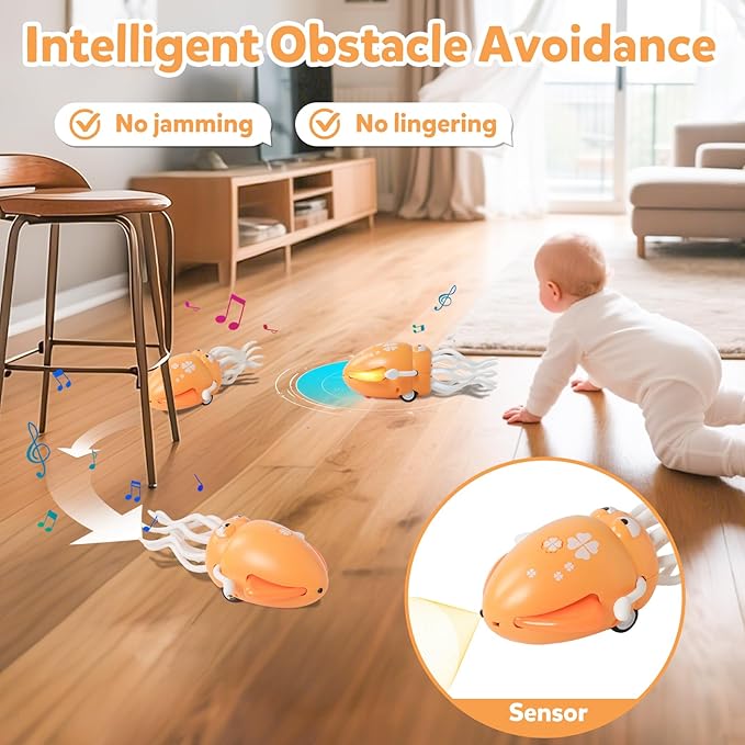 Hirger Dancing Squid Baby Toys, Crawling Octopus Infant Toy for Tummy Time, Sensory Toy for 3-6-12-18 Months Babies & Toddlers 1-2-3, Musical Birthday Gift for Boys Girls