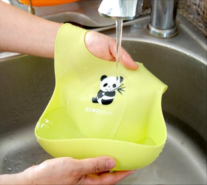2-Pack Waterproof Silicone Baby Bib Lightweight Comfortable Easy-Wipe Clean (Green/Blue, Small)