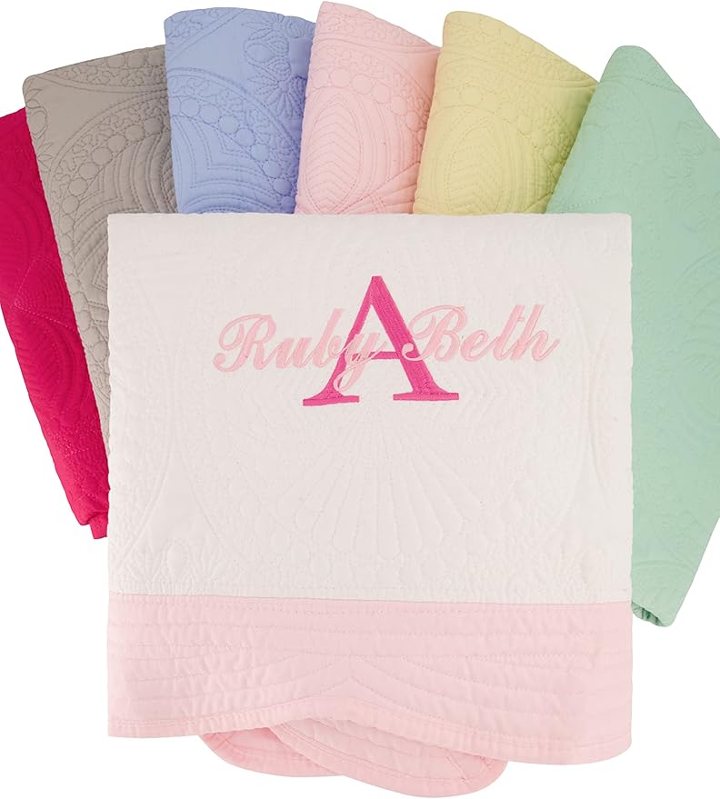 Personalized Passion Baby Blankets for Girls and Boys - Monogrammed Blanket with Embroidered Name - Super Soft and Cozy Cotton Baby Quilt with Scalloped Edges - 36x46 Inches - Navy