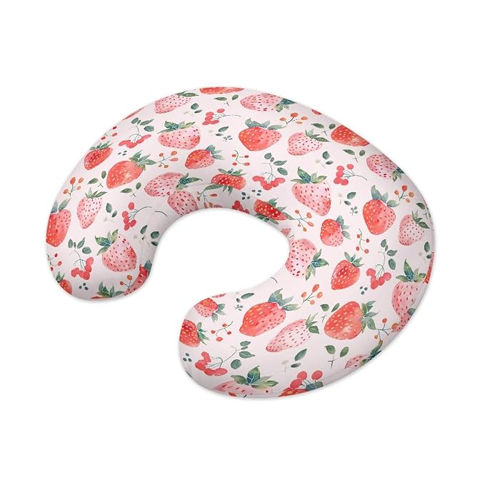 Forchrinse Pink Strawberry Nursing Pillow Cover for Girls Princess Nursing Pillow Slipcover for Breastfeeding Moms,Easy to Care, Medium