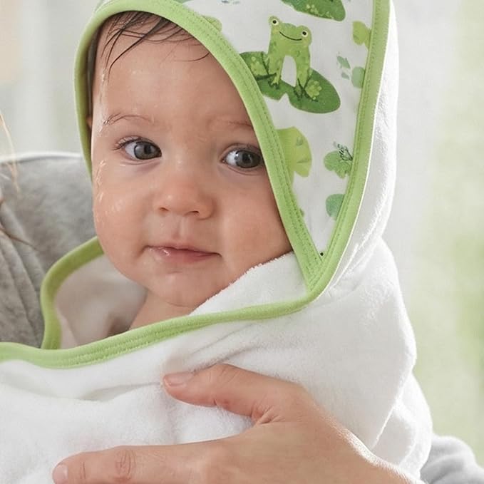Butterblu Harper - 100% Organic Cotton Hooded Towels in Soft and Absorbent Baby Terry, 2-Pack, Leaf Frog, One Size