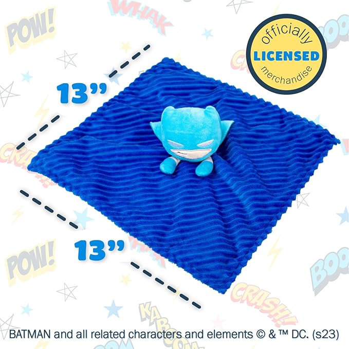 KIDS PREFERRED DC Comics The Batman Lovey Security Blanket, Soft Huggable Dark Knight Plush Lovey Toy for Baby and Infant Boys and Girls, Textured Blanket with Batman Logo