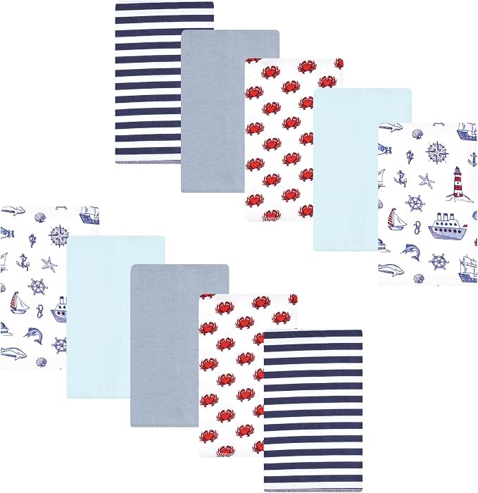 Luvable Friends Hudson Baby Flannel Burp Cloths 10pk, Coastal Lighthouse