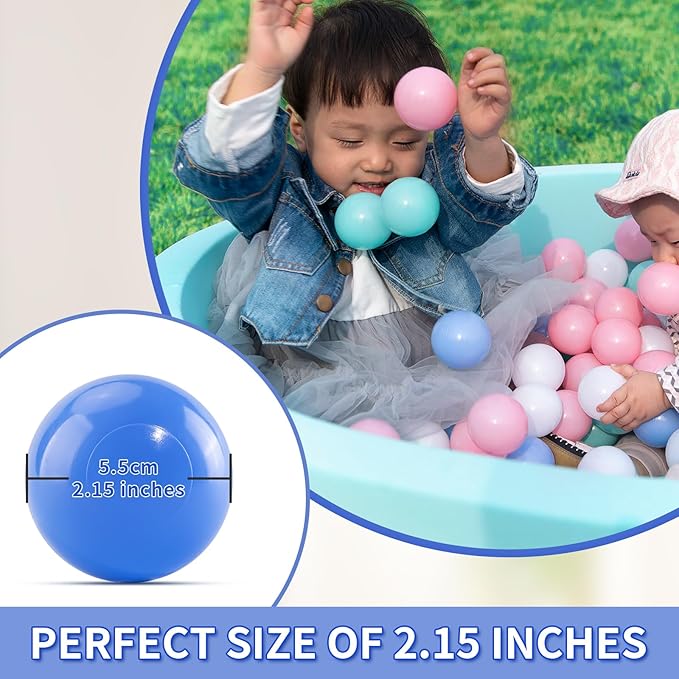 Ball Pit Balls for Toddlers 1-3, 100pcs Crush Proof Plastic Balls for Girls Ball Pit, BPA Free Non-Toxic Play Balls for Baby Pool, Playhouse, Tent, Also for Dogs & Pets, White Blue and Green